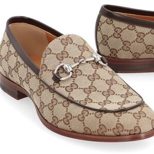 GUCCI Men's Horsebit "GG" Canvas Leather Loafers Size 7.5 US NIB  Style #795117